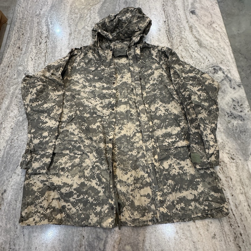 Military Army Issue Digital Camo Raincoat Jacket Sz L Outdoor Hunting Utility